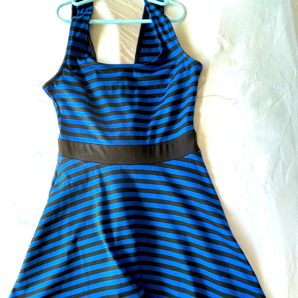 Black and blue striped tank top dress